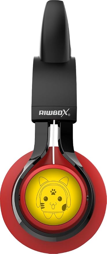 Riwbox CT-7 Cat Ear Bluetooth Headphones, LED Light Up Bluetooth Wireless Over Ear Headphones with Microphone and Volume Control for Travel/School/Smartphones/Laptop/PC/TV （Red&Black）