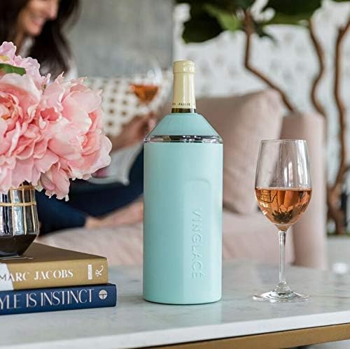 Vinglacé Wine Bottle Chiller- Portable Champagne Insulator- Stainless Steel Wine Cooler Sleeve - Keeps Wine Cold (Sea Glass)