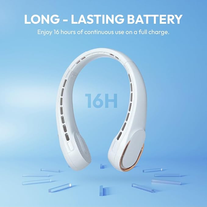 Portable Personal Neck Fan, Cooling Hands Free Bladeless Fan, Rechargeable Long Battery Life, 360° Airflow With 3 Speeds, Lightweight Travel, Low Noise with Strong Wind, Headphone Design (White)