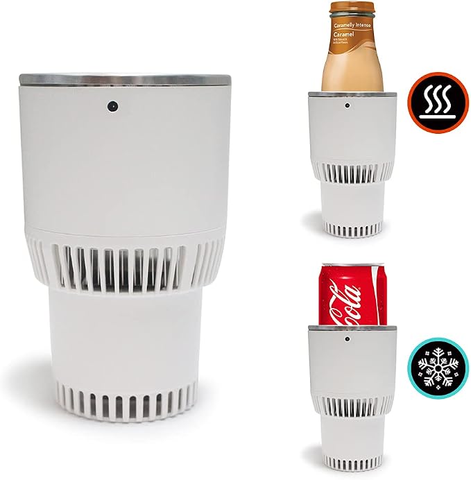 Auto Car Cup Holder Heating Cooling Drinks Smart Cooler Warmer Heater for Coffee Beverage Milk (White with Silver)