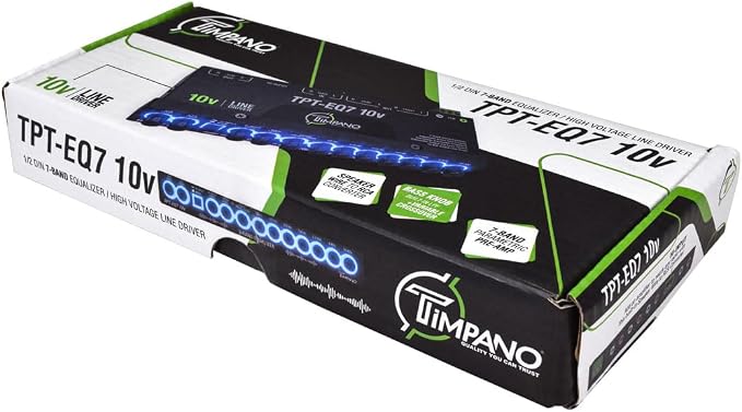 Timpano 7 band equalizer TPT-EQ7 10V High Voltage Line Driver 6 Channel RCA Output and Subwoofer Control and Crossover 1/2 Din Graphic Car Audio Eq with High Level Input