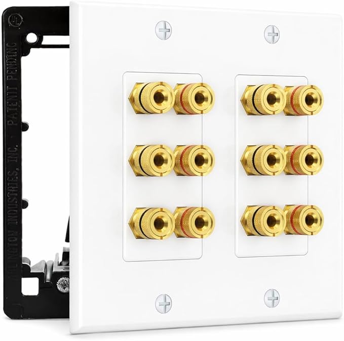 DIYTECH 6 Speaker Wall Plate, Home Theater Wall Plate, Gold Plated Binding Posts, for Home Theater Setup