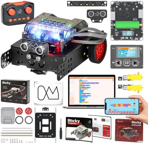 WhalesBot Rocky Smart Robot Car Bundle: STEM Coding & Engineering Kit with FPV Camera Accessory, Real-Time Video, Supports Scratch/Python/C, Remote Control Educational Toy for Kids 8-16
