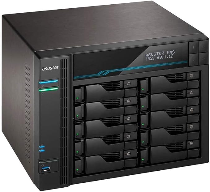 Asustor Lockerstor 10 AS6510T - 10 Bay NAS, 2.1GHz Quad-Core, 2 M.2 NVMe SSD Slot, 10GbE Port, 2.5GbE Port, 8GB RAM DDR4, Enterprise Network Attached Storage (Diskless)