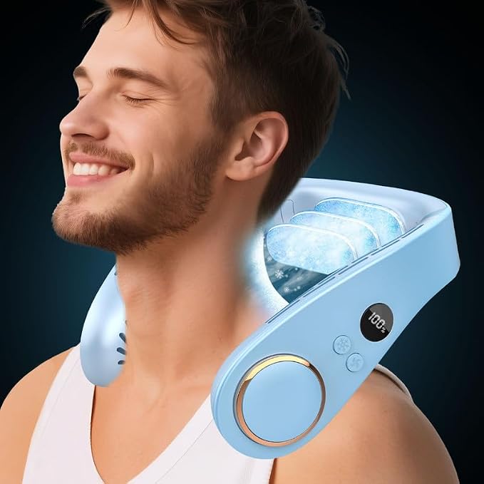 Portable Neck Fan Cooling Plate,Personal Fan Neck Hang Around,Powerful Airflow Shoulder Cooler,Fans To Wear Around Your Neck,Summer Menopause Fan Hot Flash Best Gifs for Outdoor Outside Indoor Blue