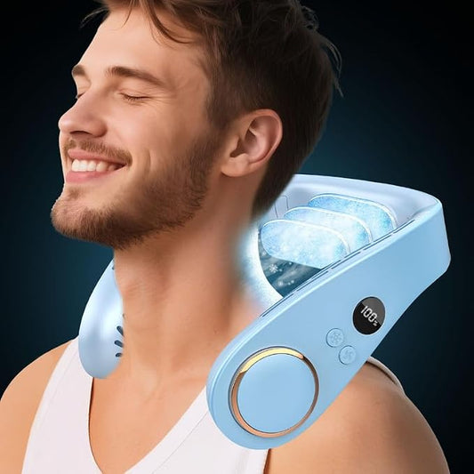 Portable Neck Fan Cooling Plate,Personal Fan Neck Hang Around,Powerful Airflow Shoulder Cooler,Fans To Wear Around Your Neck,Summer Menopause Fan Hot Flash Best Gifs for Outdoor Outside Indoor Blue