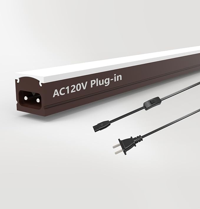 Leetdud Under Cabinet Lighting Plug in, 24 Inch 1 Pc, Linkable AC120V 3CCT 3000K/4000K/5000K Ultra Slim, LED Under Cabinet Lights for Counter Light, Kitchen, Shelf, Sink, Workshop, Desk, Bronze