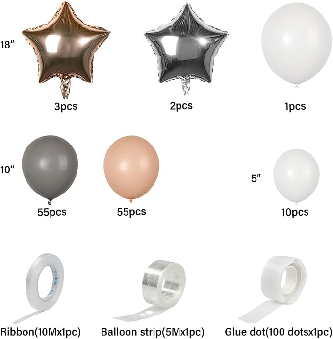 Restaurantware-Balloonify Balloon Garland Set, 1 Party Decoration Kit - 126 Balloons, With Chain, Champagne Star Latex Balloon Arch Kit, Includes Glue Dots And Ribbon- Restaurantware