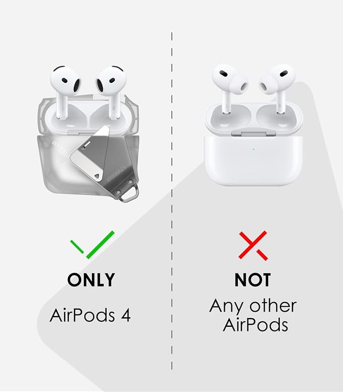 Aulumu A29 Geometric AirPods 4 Case with Lock | Protective Cover with Nylon Buckle | Alloy Armour | Compatible with Apple AirPods 4th (2024) - Translucent White