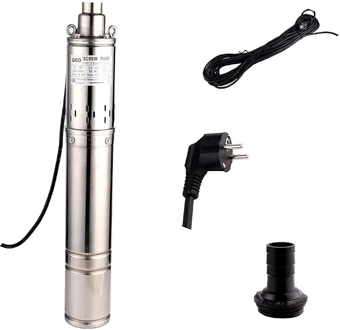 Submersible Deep Well Pump 3.5" OD Pipe 1" Outlet 0.5KW 0.7HP Stainless Steel Submersible Screw Water Pumps for Industrial and Home Use