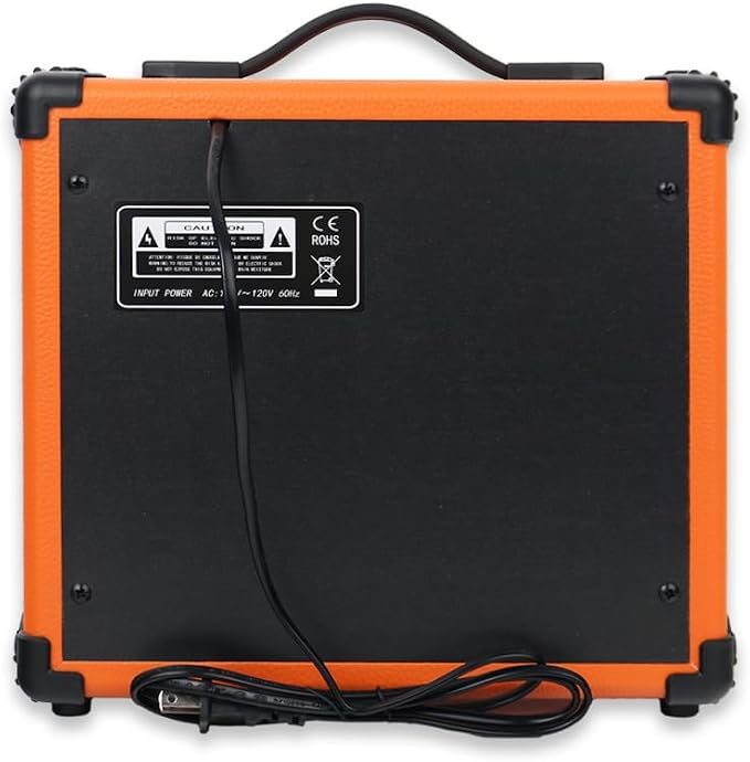 Electric Guitar Amplifier 20w amp Orange Color gain bass Treble 3.5mm aux in Drive 6.5mm Guitar Input Headphone Portable for Beginner Starter Practice Travel amp noiseless Cable Pick and Adapter in