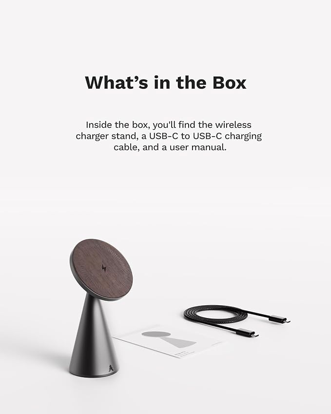 Black Walnut Wood and Aluminum Wireless Charger | Magnetic Charging Stand for iPhone, Compatible with MagSafe
