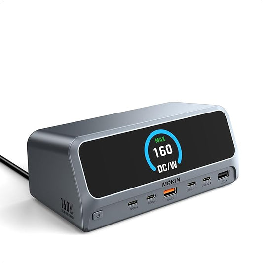 MOKiN Docking Station,13 in 1 USB C Laptop Charging Station with 2.26" LCD Smart Display,Dual HDMI Display,10Gbps USB A/C Ports,Gigabit Ethernet,160W Max Output for Dell,HP,Lenovo and More