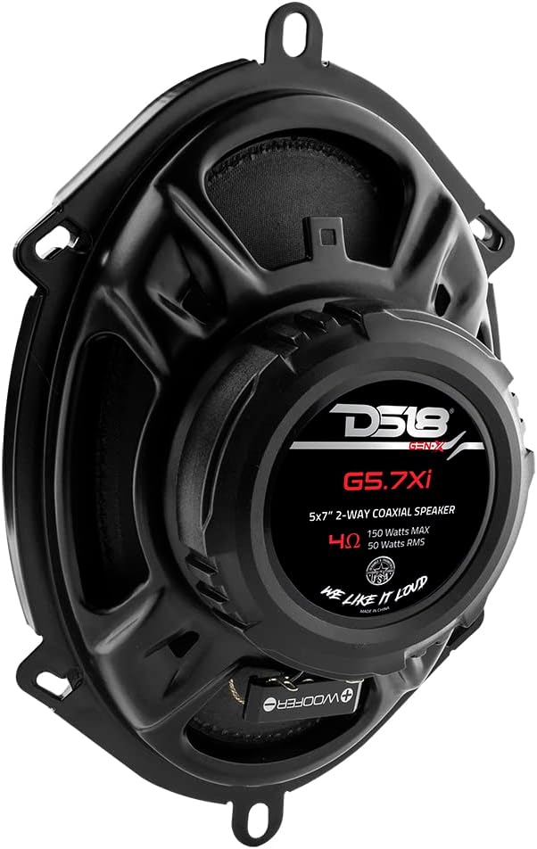 DS18 GEN-X5.7 Coaxial Speaker - 5x7, 3-Way, 165W Max, 50W RMS, Black Paper Cone, Two Mylar Dome Tweeters, 4 Ohms - Clarity Unparalled by Other Speakers in Their Class (2 Speakers)