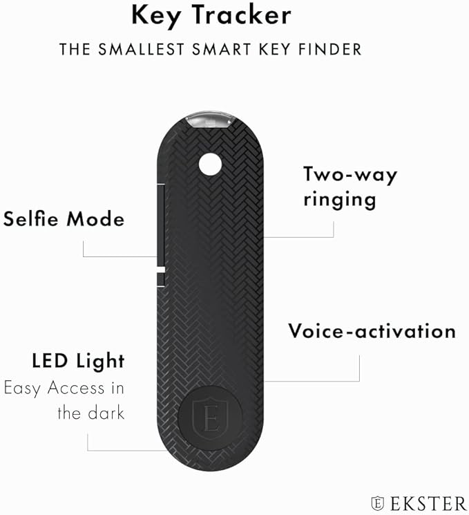 Ekster Key Tracker | Two Way Ringing GPS & Bluetooth Item Finder with LED Light for Men & Women | Trackers Device | Lost Car Keychain Locator | Smart Keys Finders (Black)