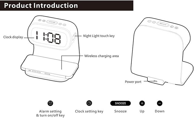 Multifunctional Wireless Charging Bedside Lamp with Digital Clock, Dimmable Night Light, 15W Fast Charge, Alarm & Touch Control, All-in-One Nightstand Organizer, A40 White.