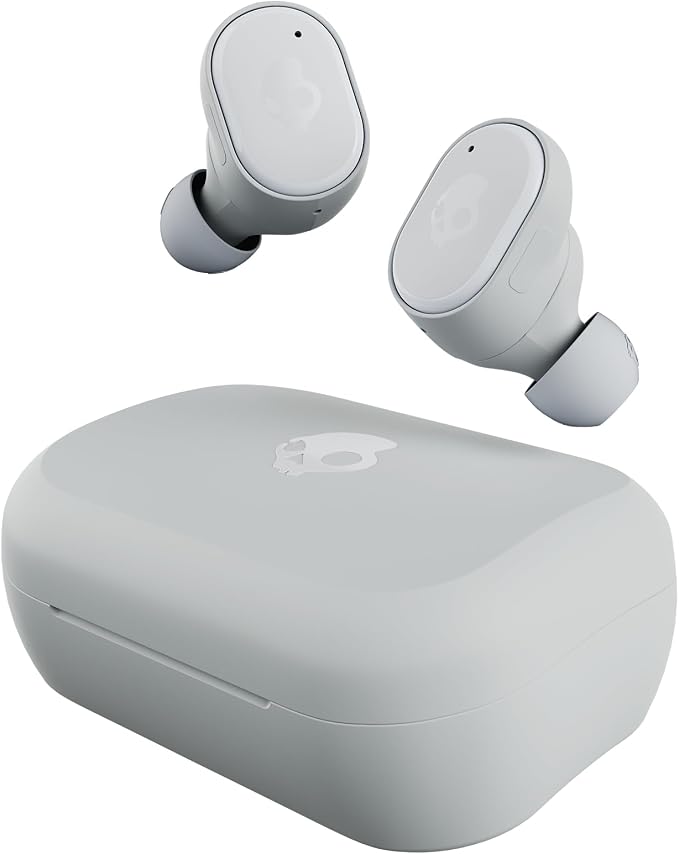 Skullcandy Grind Wireless Earbuds, Bluetooth Headphones, Up to 40 Hours Battery, Noise Isolating Fit, Microphone for iPhone Android, Customizable via Skull-iQ App - Light Grey/Blue