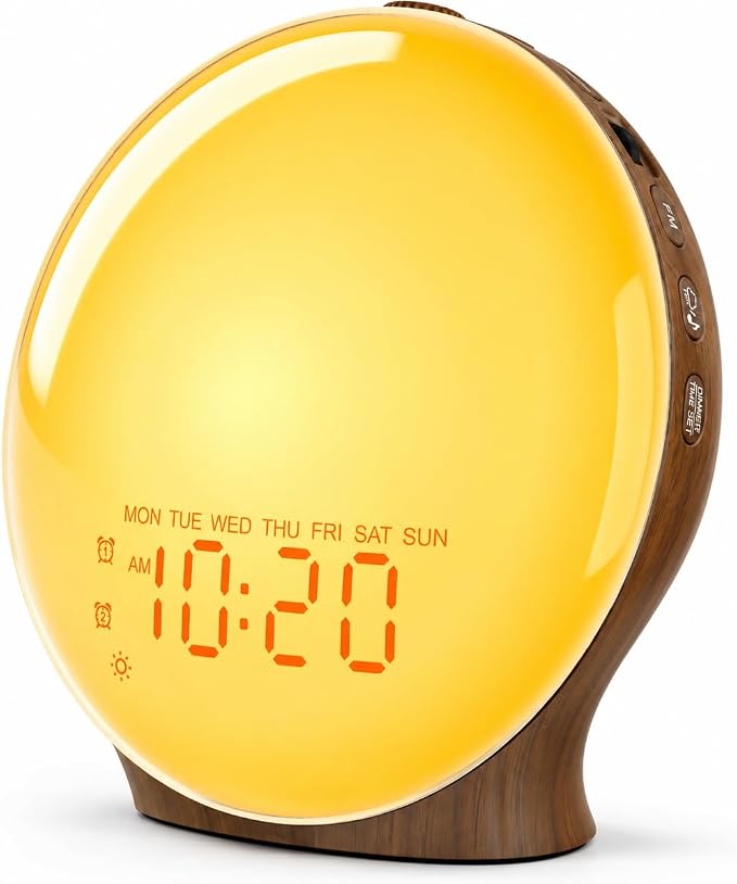 JALL Full-Screen Wake Up Light Sunrise Alarm Clocks for Bedrooms, White Noise Machine for Heavy Sleepers & Kids, 25 Natural Sounds, Dual Alarms, FM Radio, 17 Dimmable Colors, Bluetooth Speaker