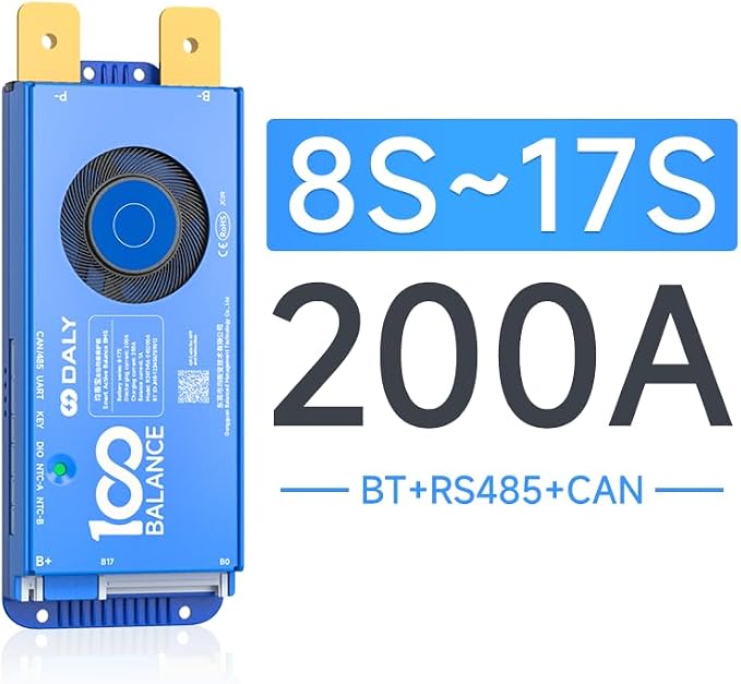DALY BMS 200A 8S - 17S Built in Bluetooth 1A Active Cell Balancing RS485 CAN for 24V - 60V LiFePO4/Li - ion/LTO Battery Packs Perfect for Golf Cart, Home Energy System, E - Bike