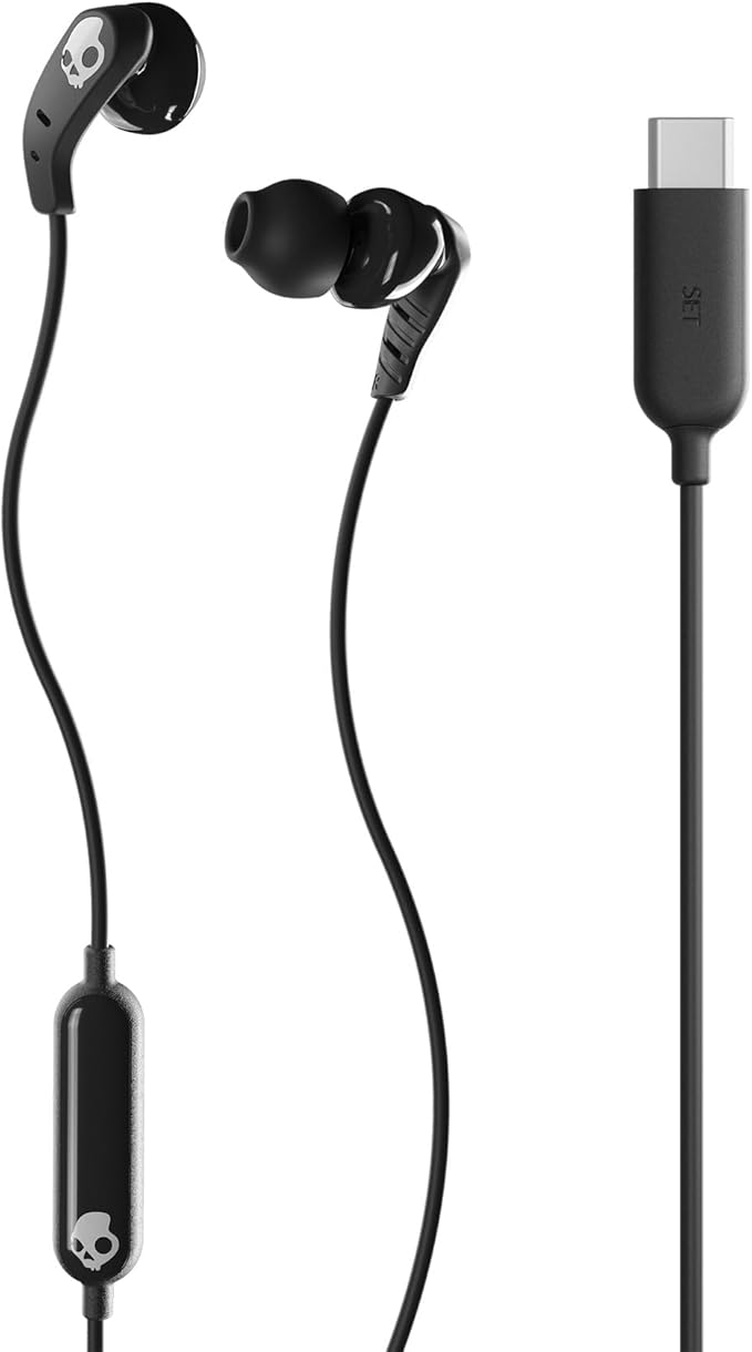 Skullcandy Set USB-C Wired Earbuds with Noise Isolating Fit,in-Line Microphone Call and Track Control for iPhone Android,Ear Gel Sizes Included for Custom Fit - True Black,(Pack of 6)