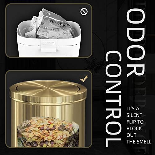 15L/4GAL Gold Bathroom Trash Can, Small Waste Basket with Flipping Lid, Golden Garbage Can for Bathroom,Living Room,Hotel,Office(Singer Gold)