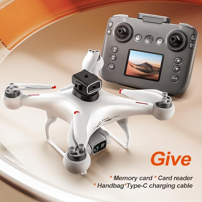 Hobby RC Drone with Screen-equipped Remote Controller, Dual Cameras & Optical Flow Positioning. Built with 6-Channel Gyro and Brushless Motor. Features Headless Mode, Hovering, One-Key Takeoff and Altitude Hold. Comes with 2 Batteries. Easy-to-operate ...