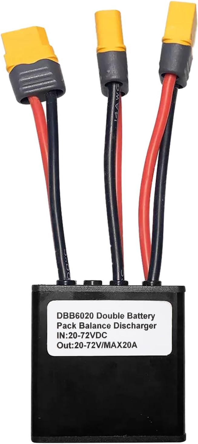 Electric Bike Dual Battery Discharge Converter, 20V-72V DC Double Battery Parallel Connector Adapter with XT60 Plug (20A)