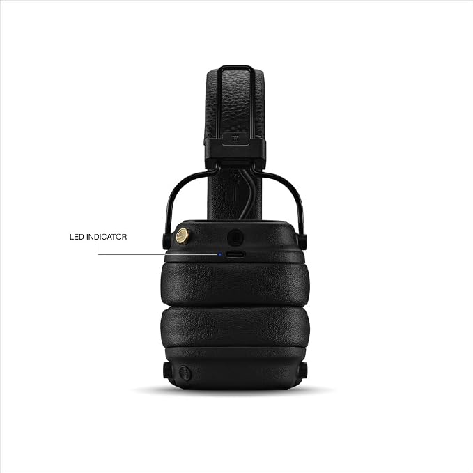 Marshall Major V Wireless On-Ear Bluetooth Headphones - 100+ Hr Playtime | Detachable Audio Cable | Microphone for Calls | Lightweight, Foldable Design for Travel - Black
