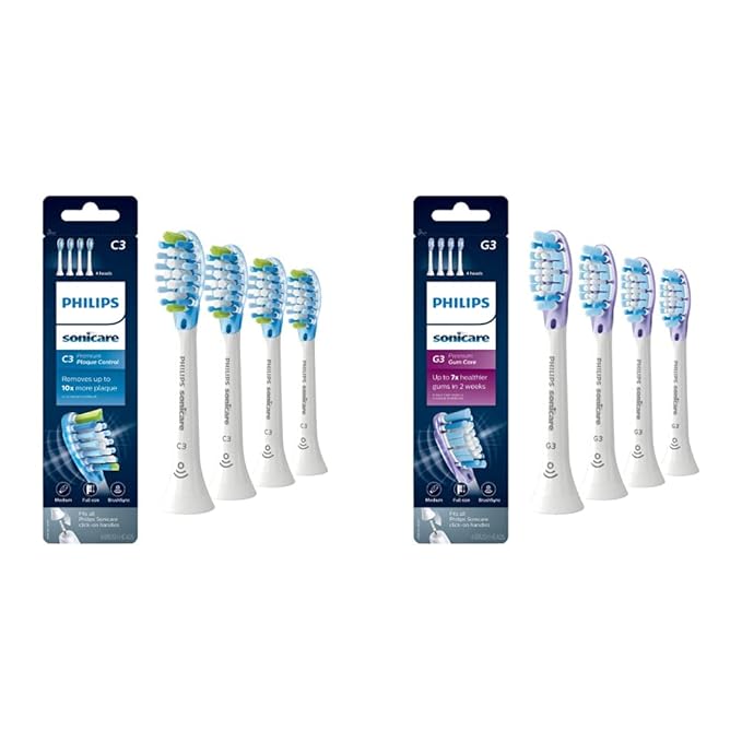 Philips Sonicare Genuine C3 Premium Plaque Control and G3 Premium Gum Care Toothbrush Heads (4 Brush Heads)