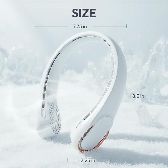 Portable Personal Neck Fan, Cooling Hands Free Bladeless Fan, Rechargeable Long Battery Life, 360° Airflow With 3 Speeds, Lightweight Travel, Low Noise with Strong Wind, Headphone Design (White)