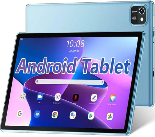 Tablet 10 inch Android Tablets, 6GB RAM 64GB ROM 1TB Expand, Quad-Core Processor, 1280x800 LCD Touch Screen, WiFi 4, Dual Camera, BT4.2, 6000mAh Battery (Blue)