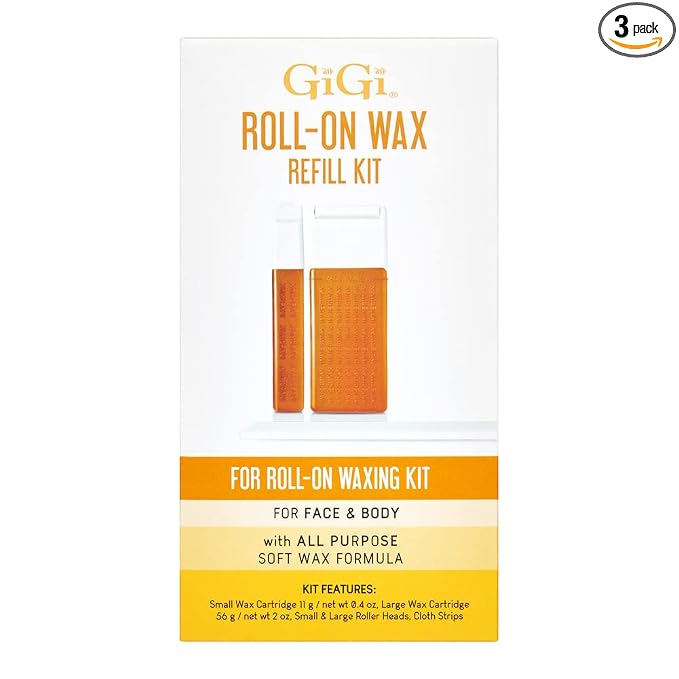 GiGi Roll On Wax Kit Refills – All-Purpose Soft Wax Roller Kit for Face & Body Hair Removal, 0.8 oz, 3 Pack
