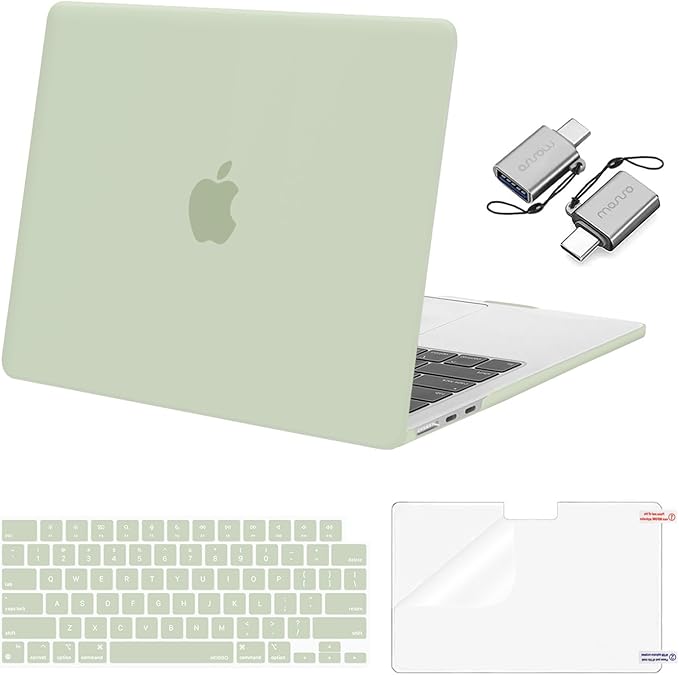 MOSISO Compatible with MacBook Air 13 inch Case M5 2026 M4 2025 M3 M2 2024-2022 A3449 A3240 A3113 A2681, Hard Shell&Keyboard Cover&Screen Film&Type C for MacBook Air 13.6 inch Case, Sage Green