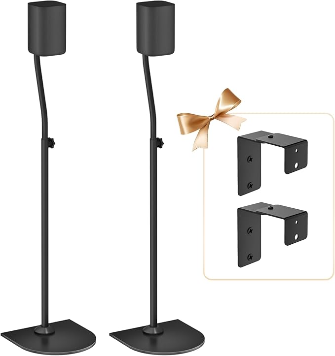 Speaker Stand Pair WR Wall Mounts, Rear Speaker Stands Height Adjust 33" to 42" for Samsung, Vizio, Nakamichi, LG, Roku and More, Surround Sound Speaker Stands WR Keyhole & 1/4"-20, M5, M6 Thread Hole