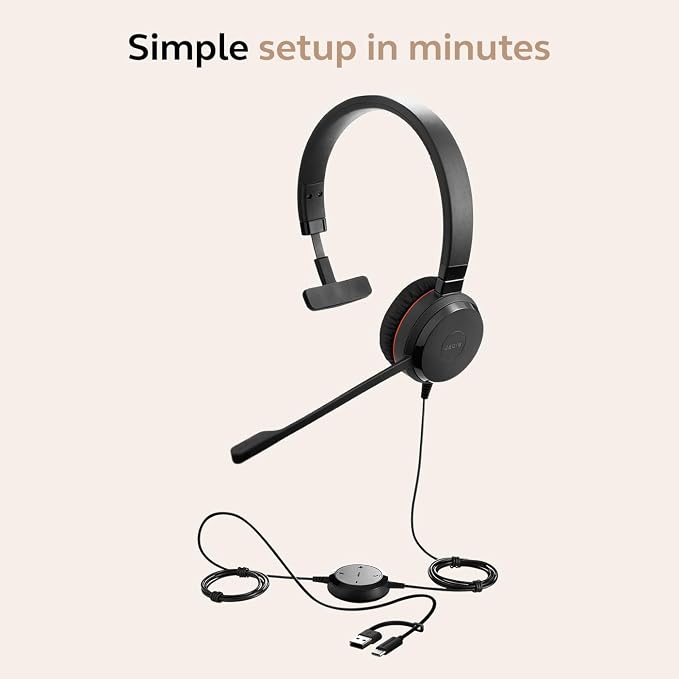 Jabra Evolve 30 II (2025 Edition) Wired Single-Ear Headset with Mic for Work - 3.5mm Jack, USB-A/USB-C Connectivity, with Noise-Cancelling Microphone, Microsoft Teams Certified, Call Control - Black