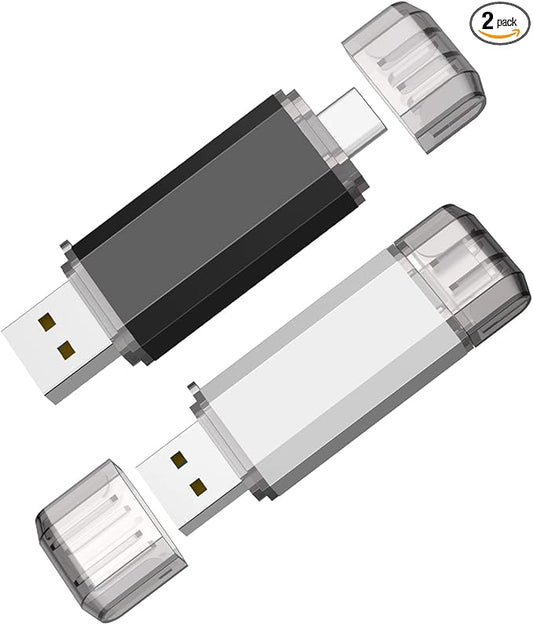 Vansuny 2 Pack 128GB USB C Flash Drive 2 in 1 OTG USB 3.0 + Tape C Memory Stick with Keychain Dual Type C Thumb Drive Photo Stick Jump Drive (Black and Silver)