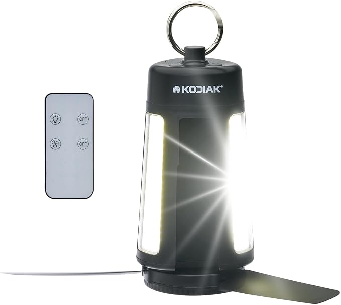 Kodiak Klymate Rechargeable Combination Fan Lantern | 2-in-1 LED Camping Tent Light & Multi-Speed Cooling Fan | Built-in USB Power Bank | Charging Cable Included