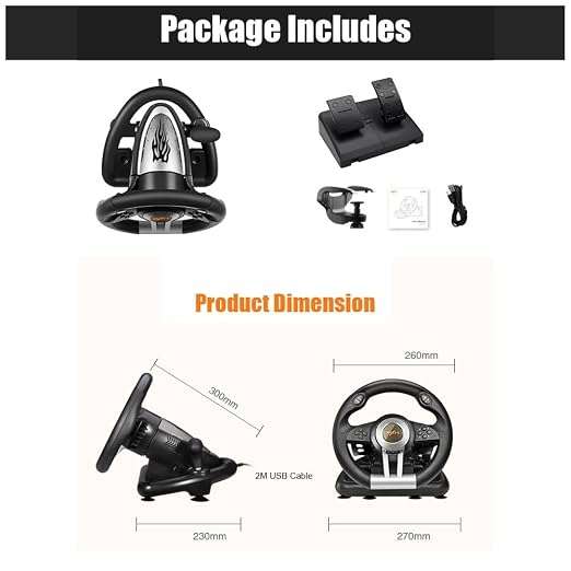 PXN PC Racing Steering Wheel, V3II USB Car Driving Simulator Race Gaming Steering Wheel with Pedals for Windows PC, PS3, PS4, Nintendo Switch, Xbox One, Xbox Series X/S