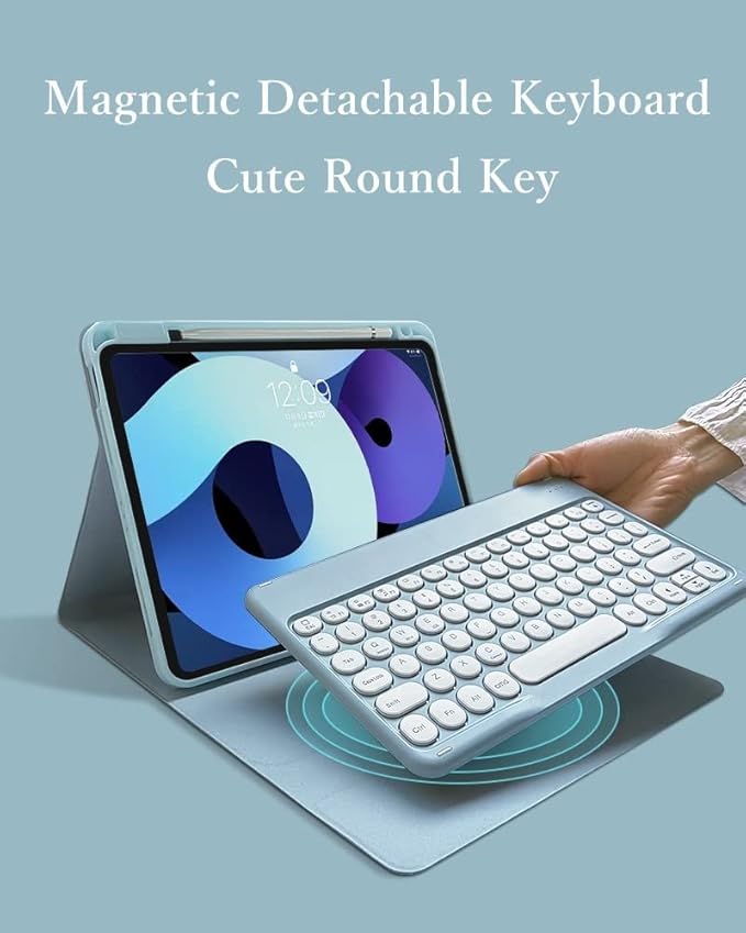 kaitesi Keyboard Case for iPad Air 11 inch M3 M2, Air 5th/4th Generation 10.9 inch, iPad Pro 11 inch 4th/3rd/2nd Generation Detachable Keyboard Case Round Keys (Misty Blue)