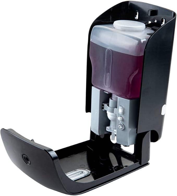 Restaurantware Clean Tek Professional 33.4 Ounce Automated Soap Dispenser 1 Touchless Wall-Mountable Soap Dispenser - With Security Key Black Plastic Soap Dispenser Transparent For Foam Soap