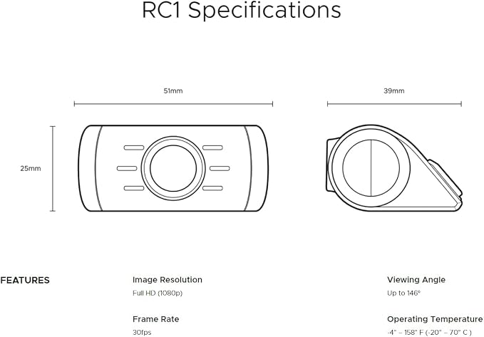 DroneMobile RC1 Rear-Facing (XC-RC1) Camera for Drone XC Dash Cam, (Works with DroneXC Required)