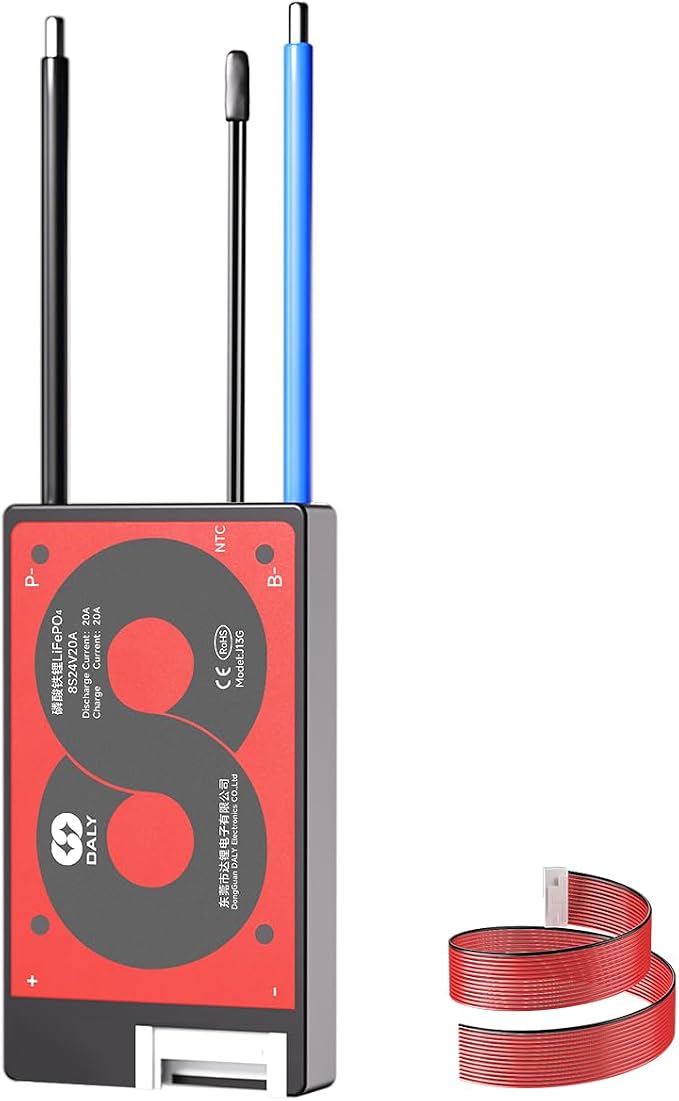 DALY 4S-16S BMS 15A to 200A Protection Board with Balance Wire and Temperature Sensor for Lithium Battery Pack（LifePO4 8S 24V,20A）