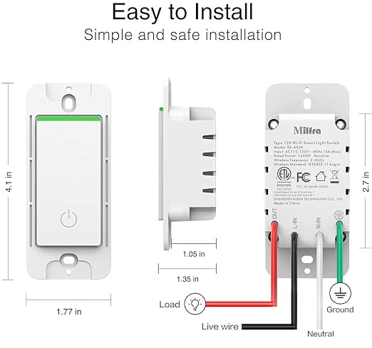 Smart Light Switch 2 Gang WiFi Smart Light Double Switch Compatible with Alexa, Google Assistant,Wireless Control, 2.4G WiFi Smart Light Switch, Single-Pole, Neutral Wire Required