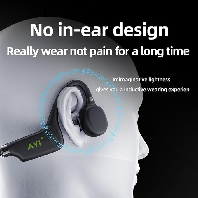 AYI True Bone Conduction Headphones Open Ear Headset Able to be a MP3 Player with Micro Disk Stereo Bluetooth Earphone for Driving Bicycling Running Skiing-X9 Black