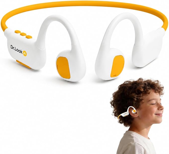 Kids Headphones - Bluetooth 6.0 Air Conduction Open Ear Kids Bluetooth Headphones - 85dB Safe Volume, IPX4 Waterproof - with Mic for School, Gaming, Sleeping, White