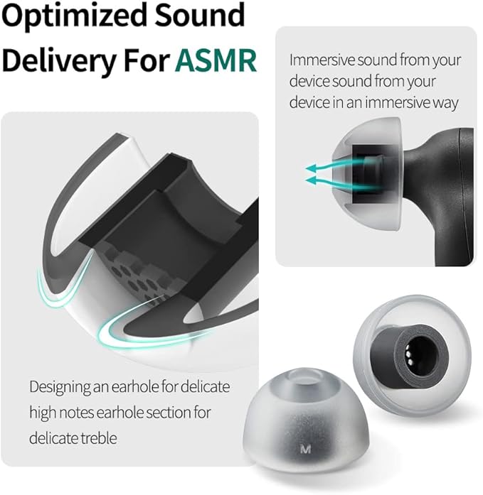 AZLA MAX ASMR Standard Earbud Tips, Medical Silicone IEM Ear Tips | Pressure-Free Fit, Compatible with Sony WF-1000XM6, WF-1000XM5, Beats Power Beats Pro 2, and other wireless earbuds