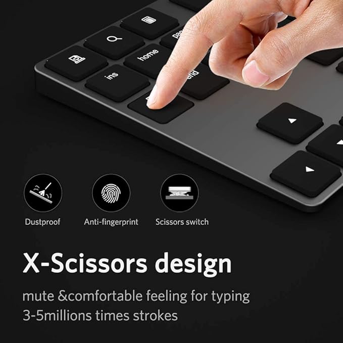 JOYEKY Bluetooth Number Pad, Wireless Numeric Keypad, USB-C Rechargeable External 34-Keys Numpad, Financial Data Entry Keyboard for iMac, MacBook Air/Pro, PC Desktop, Laptop Notebook
