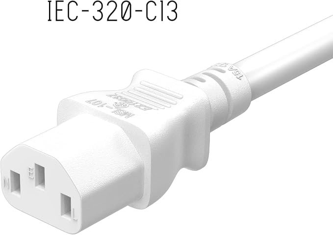 Cable Leader 2ft 14AWG Computer Power Cord, NEMA 5-15P to IEC C13 AC Power Cable, Heavy Duty 3-Prong Replacement Power Cord for PC, Monitor, Printer, Server & TV - White