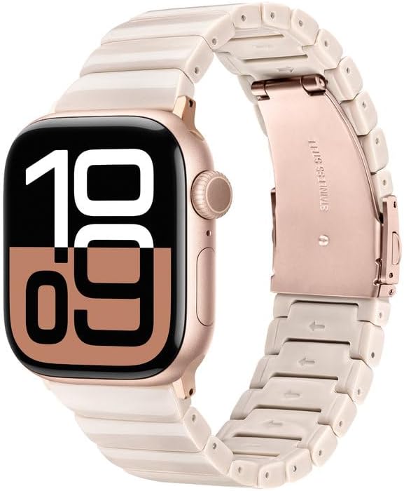 V-MORO Resin Band Compatible with Apple Watch Series 7/8/9/10 46mm/45mm/44mm/42mm Fashion Strap for iWatch Series 6/5/4/3/2/1/SE/SE 2 Lightweight Bracelet Wristband Women(Classic Milk Tea)