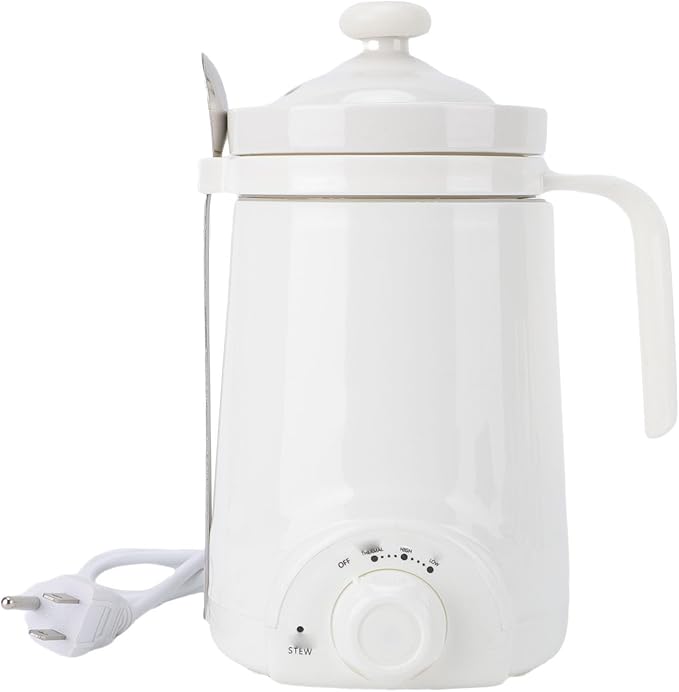 Asixxsix Electric Stew Cup, 500ml Portable Ceramic Soup Pot with Spoon, for Office Dormitory Apartment, 70W Low Power Consumption, One Key Control, for Porridge Soup Noodle Tea